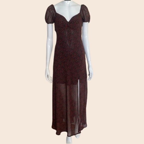 Black and Red Rose Floral Cottagecore Sheer Maxi Dress Size Small - Picture 1 of 12